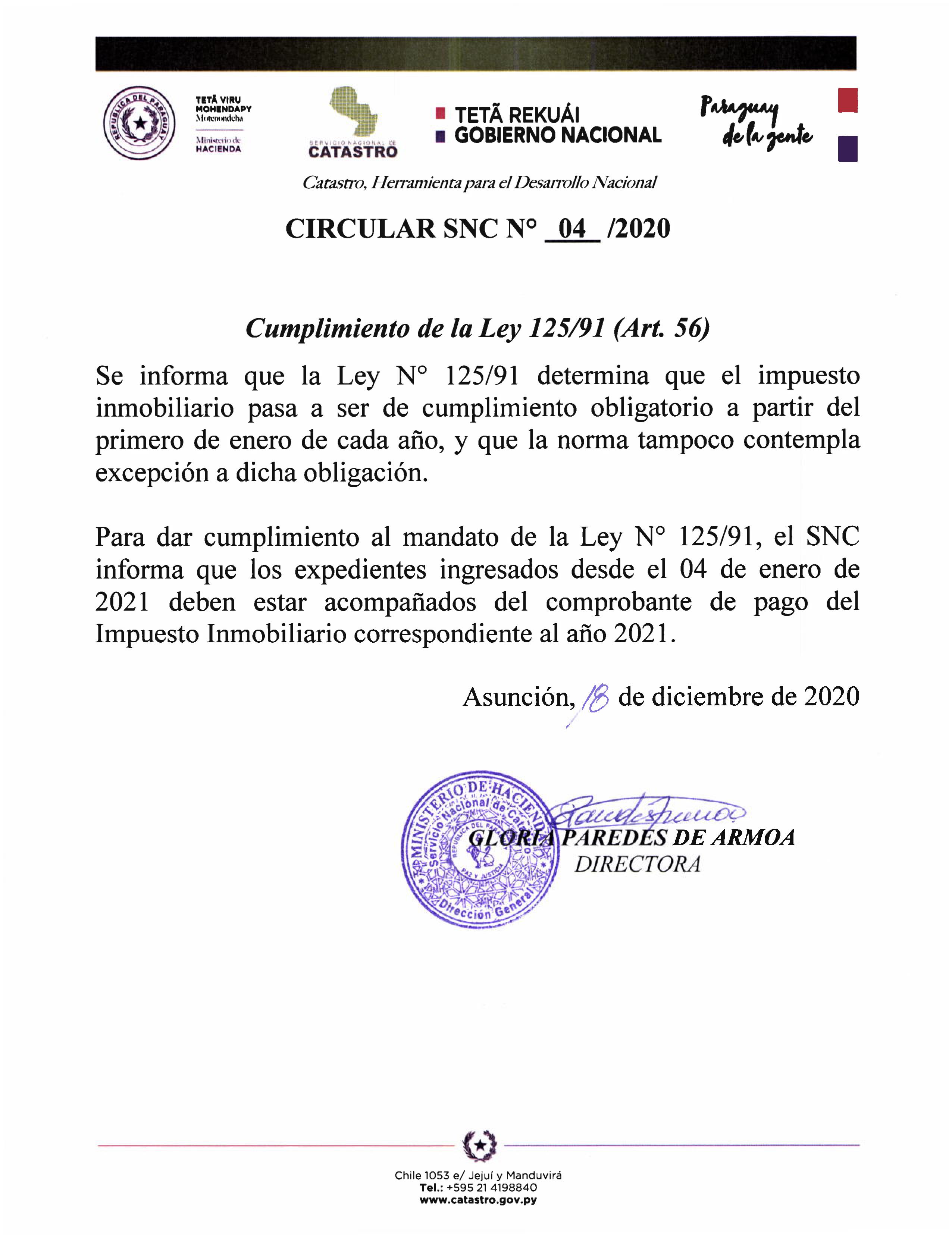 CIRCULAR SNC N° 04/2020